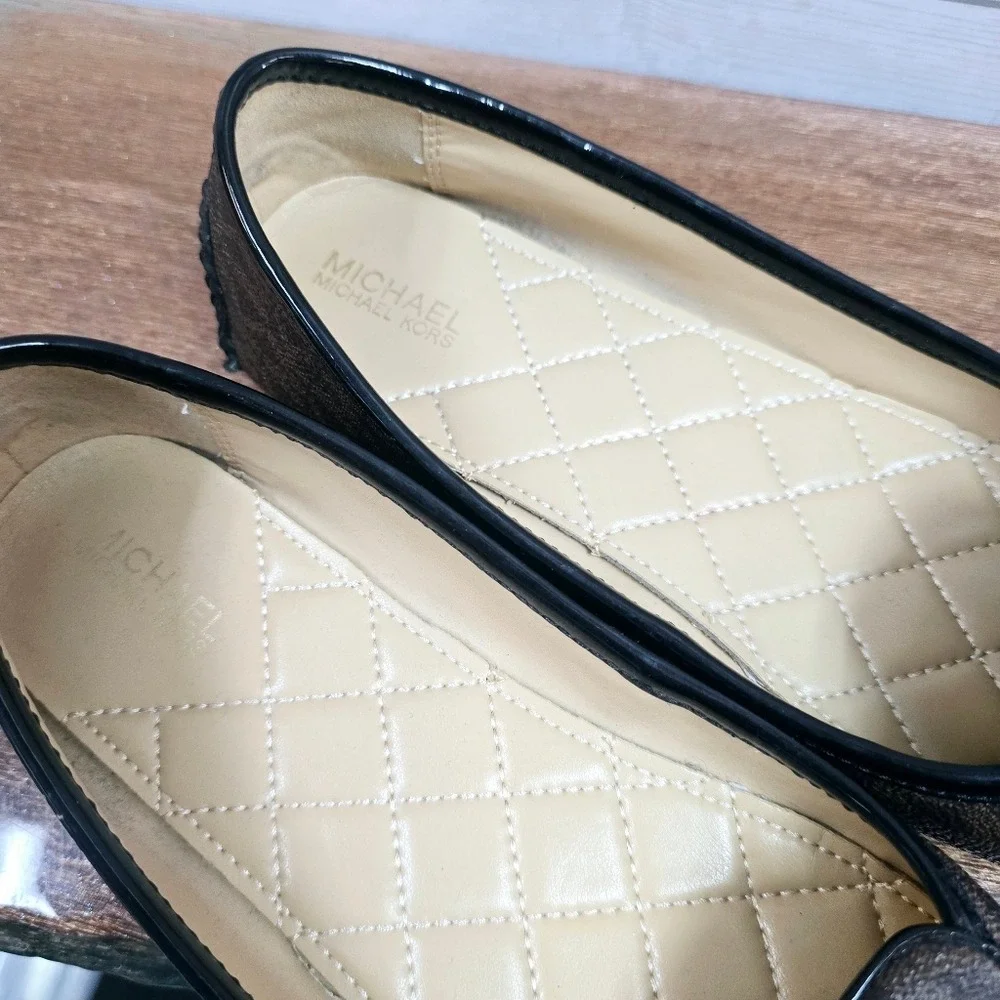 Michael Kors Fulton Moccasin‎ Brown Logo Flats Gold MK Medallion Womens 6M